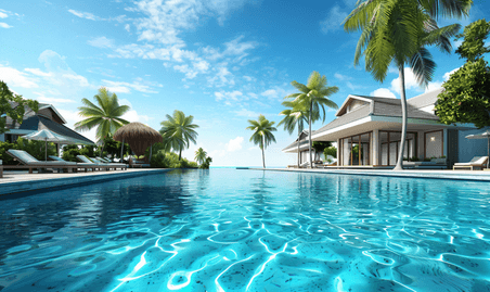 创意蓝色蜜月大海旅游旅行度假水屋纯净马尔代夫