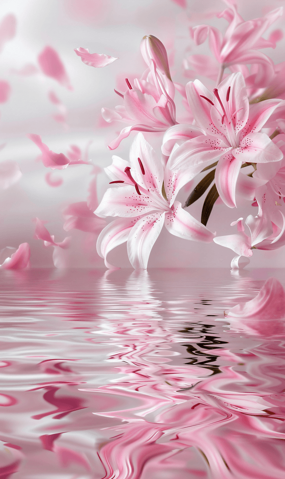 创意唯美粉红色百合浪漫花朵植物水面背景5