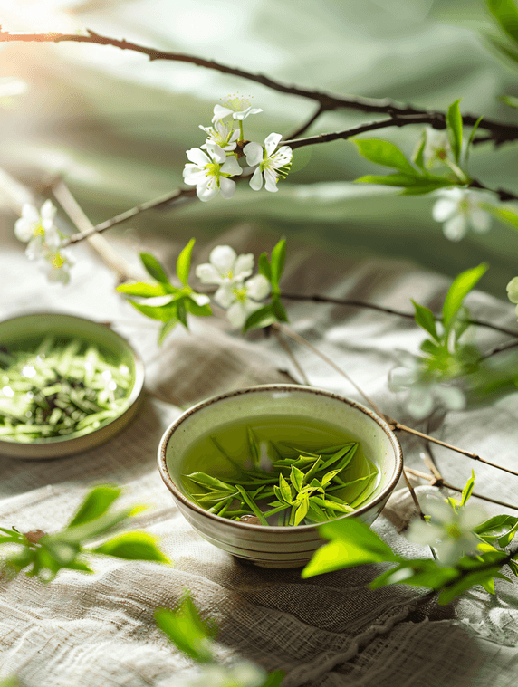 创意茶艺茶道春茶龙井绿茶优雅清新花朵植物