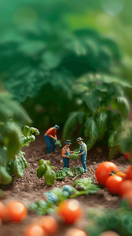 创意五一劳动节菜园里微景观劳动人物种植蔬菜背景