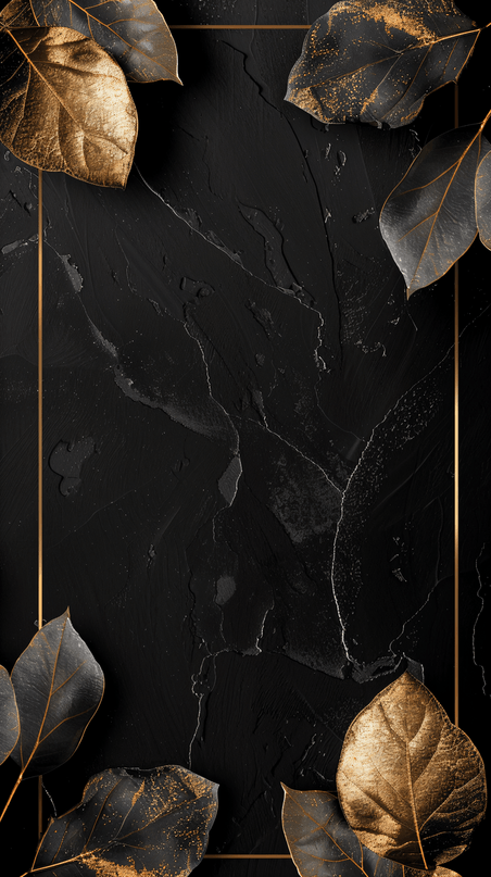 商务高级感植物黑色金色创意黑金卡片纹理背景3