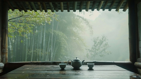 创意竹林茶水立体描绘摄影照片中国风简约优雅茶室