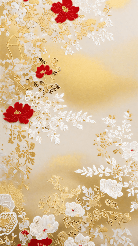 金色创意中式刺绣传统国风花卉刺绣纹理背景11