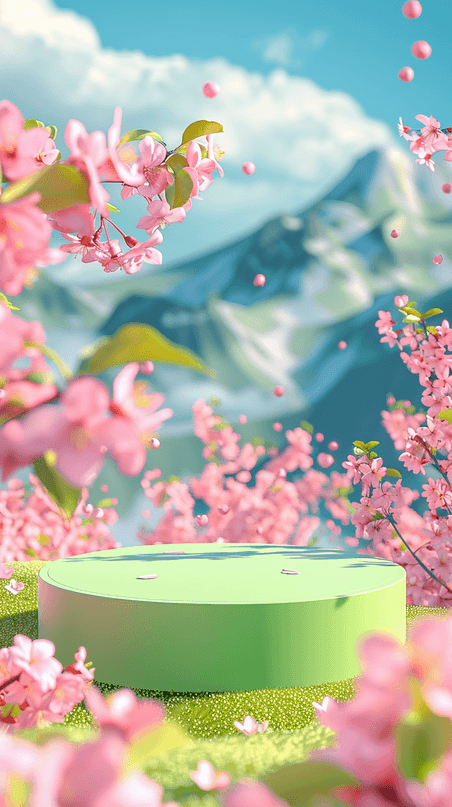 创意春天春暖花开户外风景3D展台背景绿色