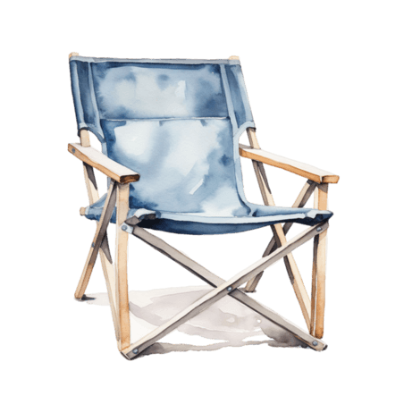 蓝色沙滩椅导演椅水彩折叠椅子元素免抠图案