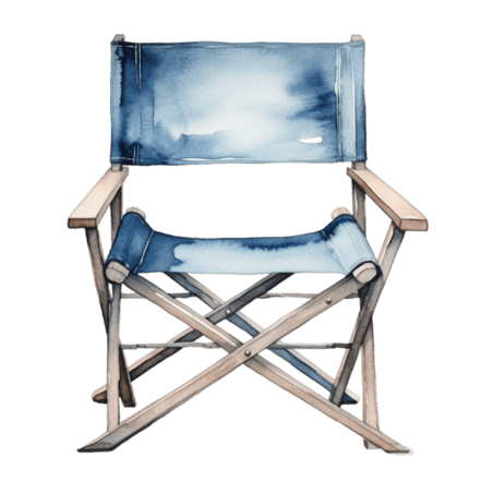 创意折叠椅子蓝色水彩沙滩椅导演椅元素免抠图案