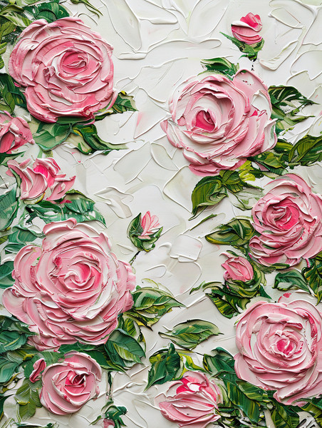 浪漫唯美粉红色玫瑰油画花朵春天插画海报