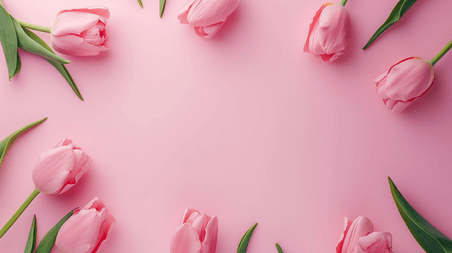 创意浪漫女神节郁金香花朵摆放的文艺粉色背景图19