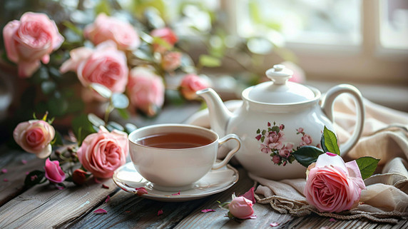 创意玫瑰花茶瓷器立体描绘摄影复古欧式英国茶