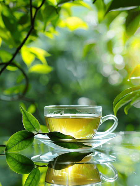 创意茶道生活茶杯春天绿色植物叶子茶叶