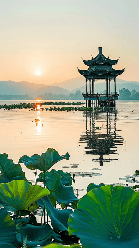 创意语文课本封面杭州西湖著名景点风景背景