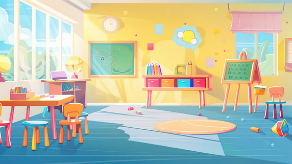 儿童节教育培训上课教室明亮的儿童课室插画图片