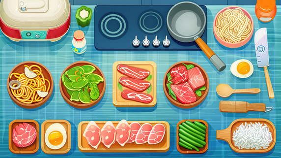 创意美食火锅材料蔬菜肉类插画素材游戏桌面