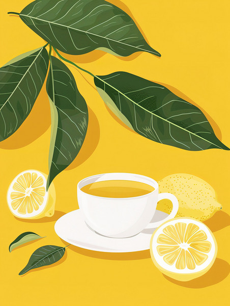 创意夏天黄色茶饮类柠檬生姜茶养生茶插画