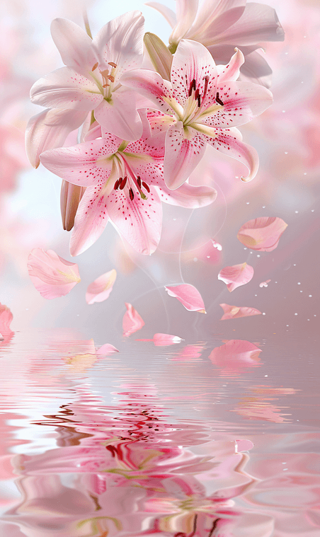 创意唯美浪漫花朵植物水面粉红色百合背景2