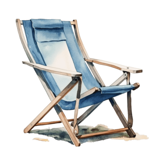 蓝色水彩沙滩椅导演椅折叠椅子元素免抠图案