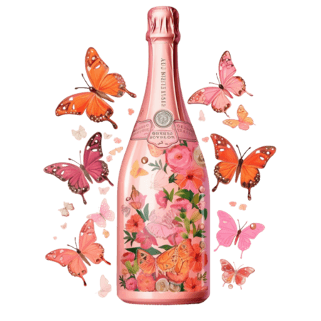 创意蝴蝶酒水元素粉色春天浪漫蝴免抠图案