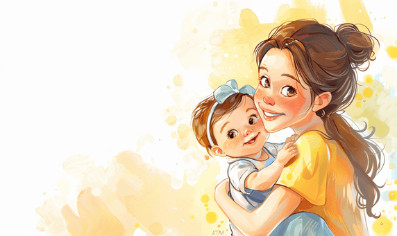 创意母婴保姆母亲节母女亲子关系插画