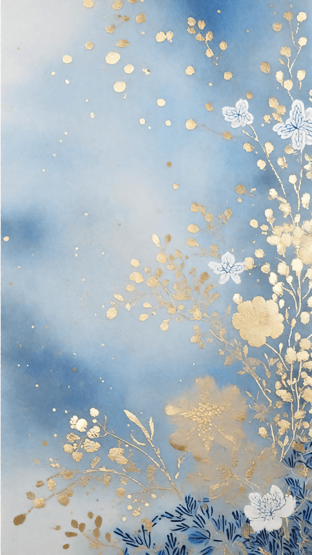 创意蓝色金箔中式刺绣传统国风花卉刺绣纹理背景