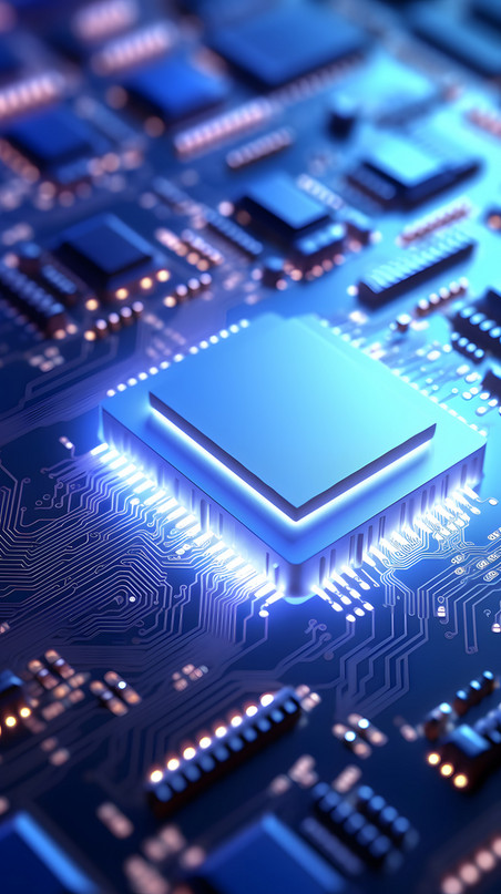 创意蓝色科技电子电路芯片电脑核心科技感