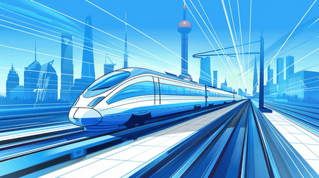 创意蓝色科技交通高铁火车进站的插画2