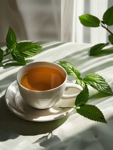 创意茶道生活茶杯春天绿色植物叶子茶叶春茶茶艺