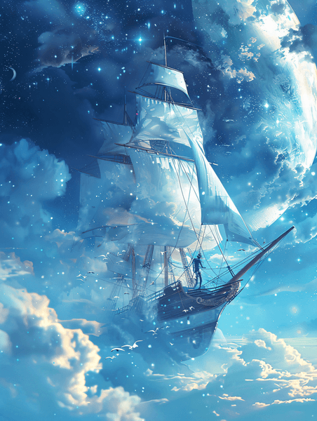 蓝色大海梦幻浪漫意境扬帆起航帆船梦想世界