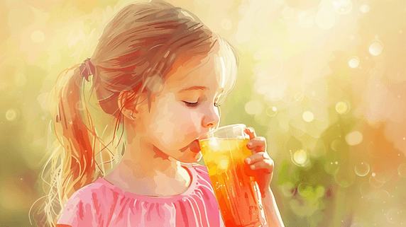创意彩色绘画水彩女孩手拿饮料的插画