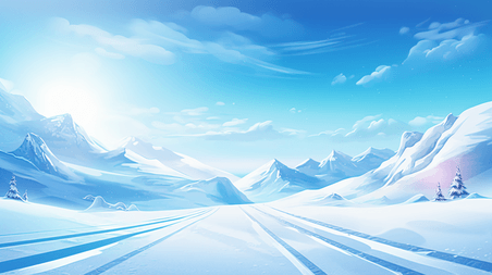 创意白色雪地雪山极限运动滑雪冬天冬季卡通背景
