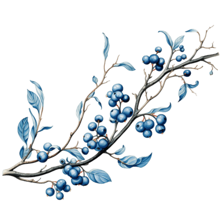创意水彩植物水果蓝莓枝条元素免抠图案