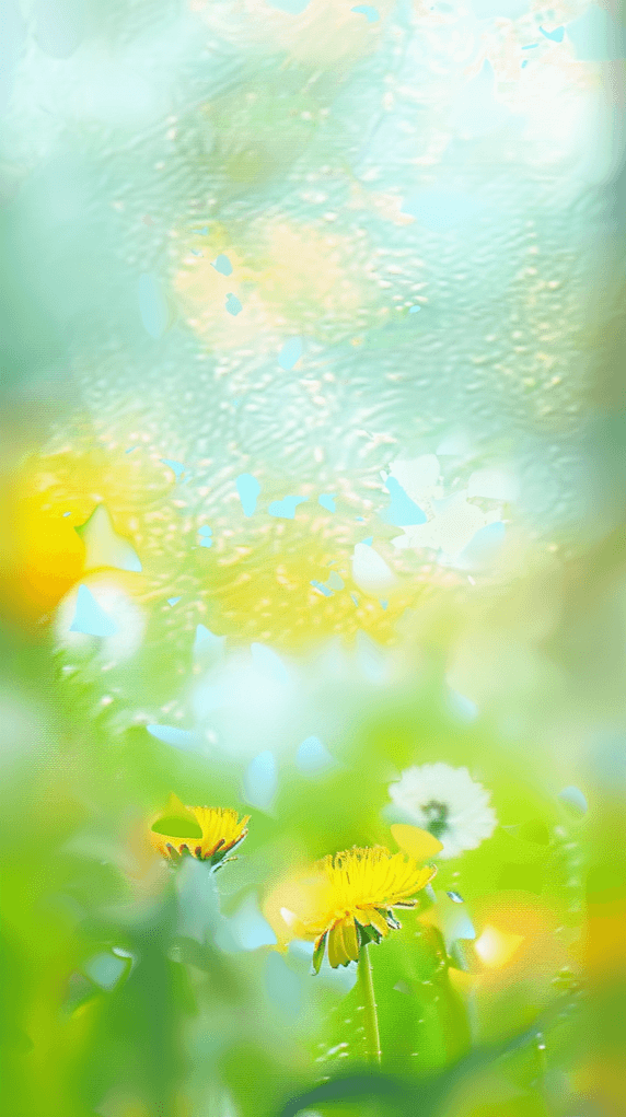 创意春天油画水彩植物谷雨节气雨中柔和模糊黄色花朵背景