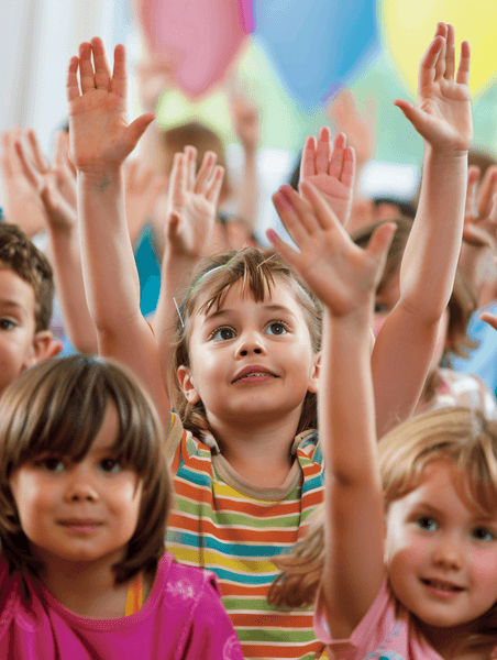创意幼儿园小朋友举手回答问题欧美儿童