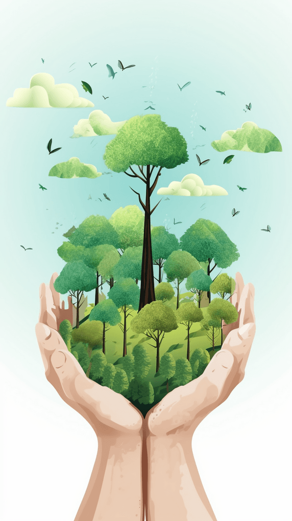 创意双手捧着树木植树节种树环保背景