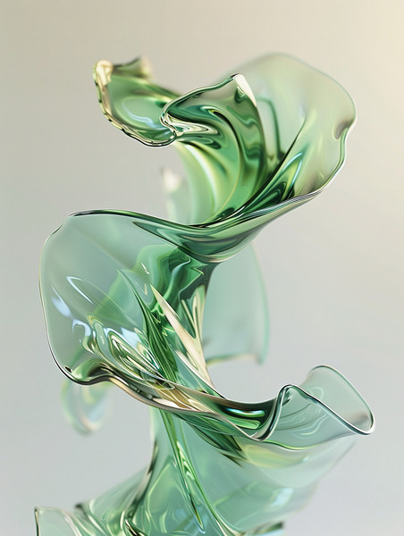 创意绿色玻璃迎风飘扬图片抽象背景