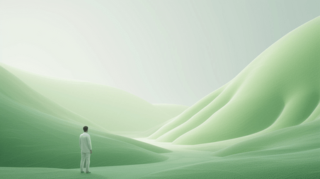 创意大气抽象春天绿色户外山脉山坡下男士背影的背景4