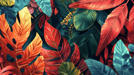 创意植物彩色夏天深色阳光树叶纹理叶片景色的背景8