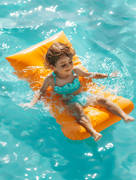 创意用浮板游泳的孩子夏天泳池儿童玩水欧美人像