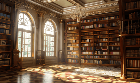 创意图书馆里的书架欧式复古书店室内光影