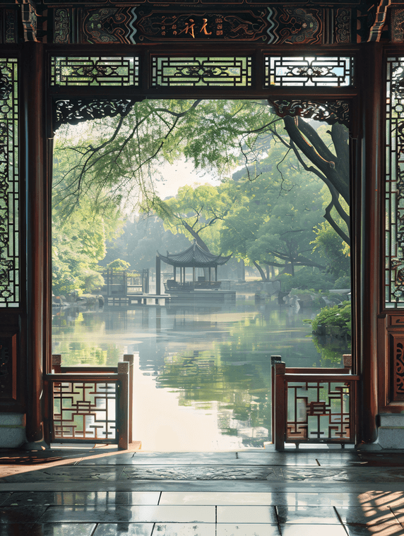 创意中式江南园林风景旅游中国风庭院