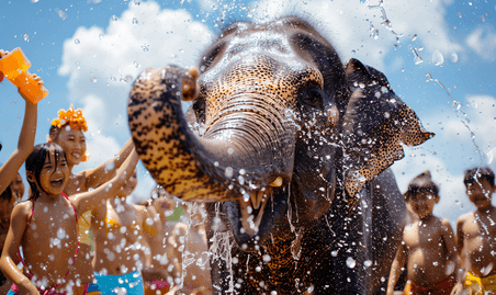 创意泼水节大象庆祝传统节日庆典民族传统节日习俗
