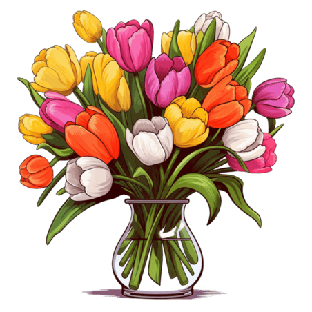 创意春天花朵植物郁金香花束元素免抠图案