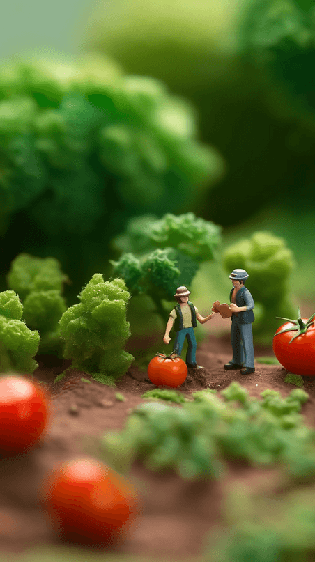 创意五一劳动节种植蔬菜菜园里微景观劳动人物素材