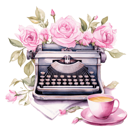 创意花朵浪漫文艺粉色玫瑰下午茶元素免抠图案