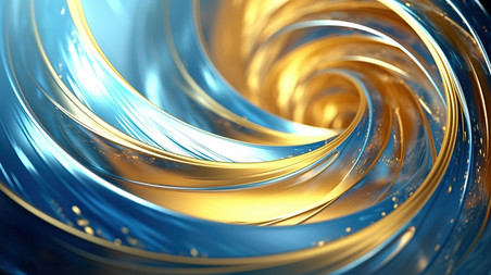 创意螺旋金色蓝色漩涡金色蓝色水波旋转线条抽象商务背景5