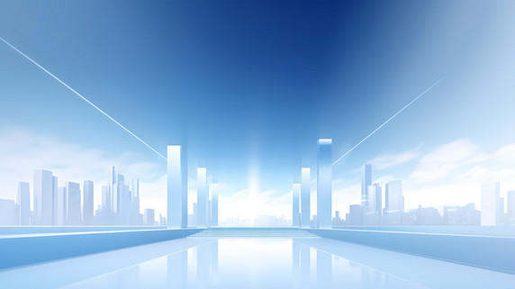 创意简约大气企业科技商务蓝色城市建筑背景