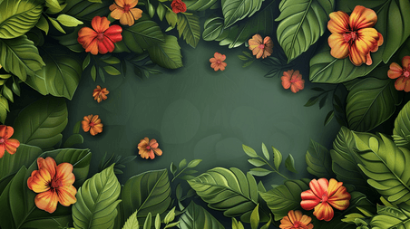 创意绿色植物高级感花朵植物花卉装饰叶子边框背景11