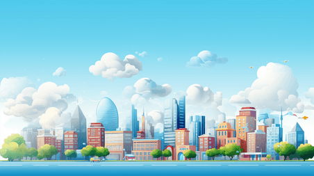 清新微立体天空卡通智慧城市建筑插画1