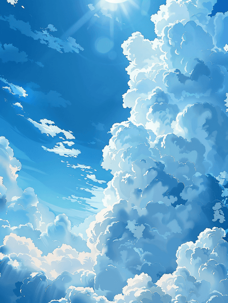 创意蓝天白云素材天空云朵云海夏天背景插画