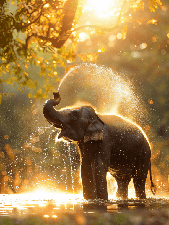 创意大象喷水泼水节节日民族传统节日习俗