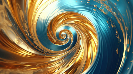 抽象商务创意螺旋金色蓝色漩涡色蓝色水波旋转线条背景